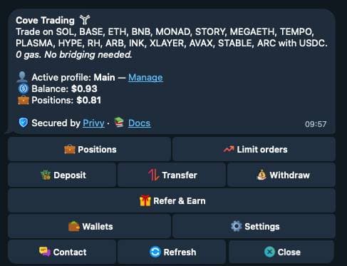 Cove cross chain bot interface