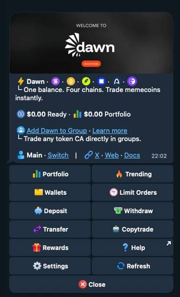 Dawn cross chain bot interface